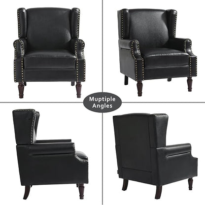Lumibee Accent Chair, Faux Leather High Back Armchair or Living Room, Comfy Upholstered Single Sofa Reading Chair with Solid Wood Legs for Office, Bedroom, Waiting Room-Black