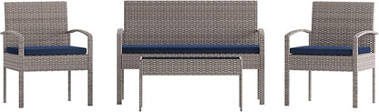 Flash Furniture Aransas Series 4 Piece Gray Patio Set with Steel Frame and Navy Cushions