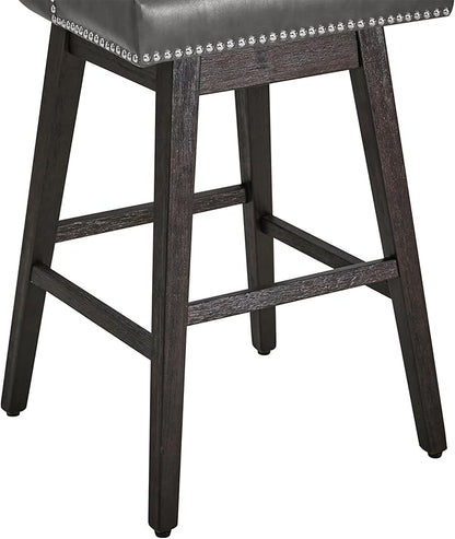 CHITA Counter Height Swivel Bar Stools Set of 2, FSC Certified Upholstered Counter Stools, Modern Swivel Barstools with Wood Legs for Kitchen Island, 30" Seat Height, Faux Leather in Retro Grey