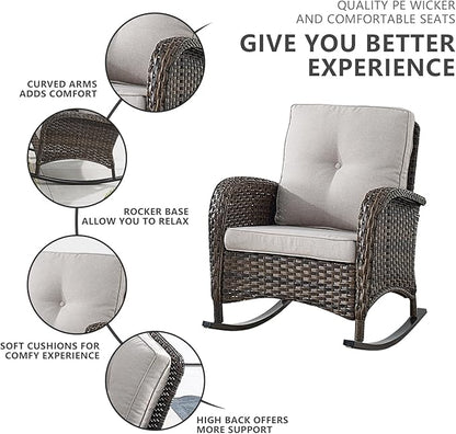 HUMMUH 5-Piece Patio Furniture Set with Fire Pit,Wicker Outdoor Rocking Chairs Patio Sofa for Backyard,Poolside,Deck