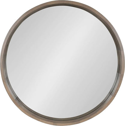 Kate and Laurel Hutton Round Decorative Wood Frame Wall Mirror, 30 Inch Diameter, Graywash