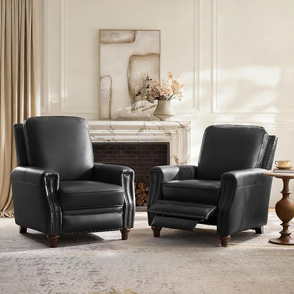 HULALA HOME Genuine Leather Recliner Chair Set of 2, Push Back Recliner Armchair with Thick Seat and Backrest(Black)