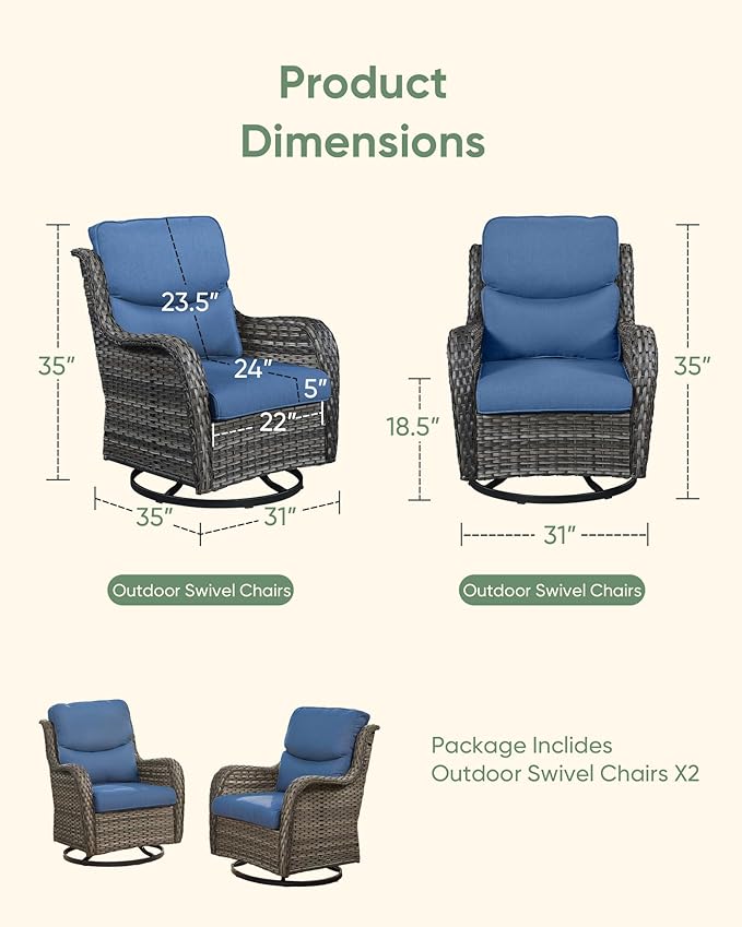 HUMMUH Wicker Patio Furniture High Back Swivel Rocker Patio Chairs Outdoor Bistro Set with Ottomans Side Table for Porch Garden Deck