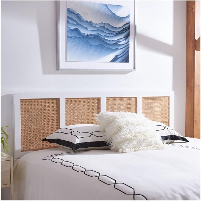 SAFAVIEH Home Collection Vienna White Wash Cane King Headboard Platform