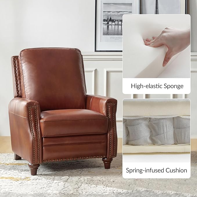 HULALA HOME Genuine Leather Recliner Chair Set of 2, Push Back Recliner Armchair with Thick Seat and Backrest(Brown)