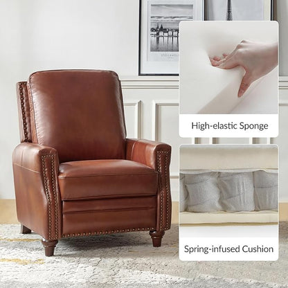 HULALA HOME Genuine Leather Recliner Chair Set of 2, Push Back Recliner Armchair with Thick Seat and Backrest(Brown)
