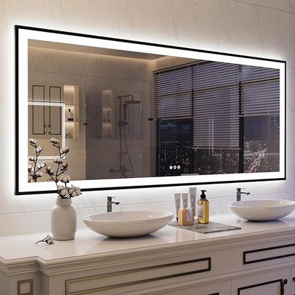 ISKM Framed LED Mirror for Bathroom 77"x36", Dimmable LED Bathroom Mirror with Lights, Anti-Fog, Front and Backlit Lighted Mirror 3-Colors, Shatterproof, Memory Function