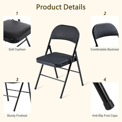 Black Folding Chairs 50 Pack with Padded Cushion and Back, Foldable Outdoor Chairs with 330-LBS Capacity, Portable Heavy Duty Metal Frame Commercial Seat for Party Kitchen Dinning Events Wedding