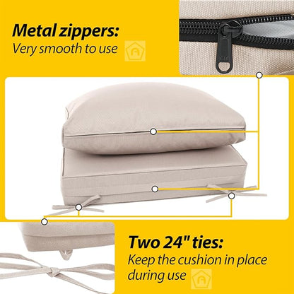 AAAAAcessories Outdoor Deep Seat Cushions, Waterproof, Fade-Resistant Patio Furniture Replacement Cushions, 24" x 24" x 5" + 24" x 13.5", Khaki Beige