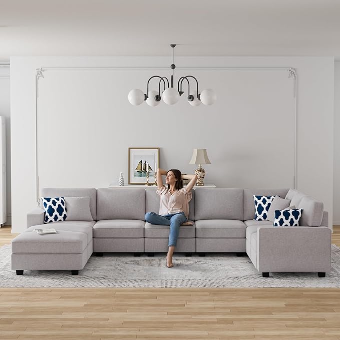 Legend Vansen Modular Sectional Sofa U Shaped Couch with Ottoman Modern Reversible Corner Sectional Couch for Living Room (Light Grey, U Shaped Sofa-5)