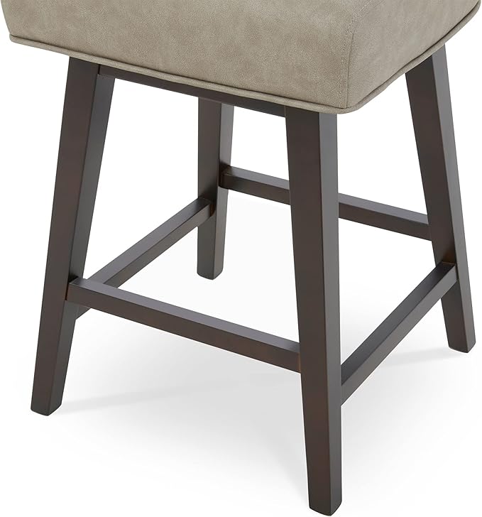 CHITA 26 Inch Counter Height Swivel Bar Stool, FSC Certified Modern Upholstered Faux Leather Swivel Barstool Chair with Back, Stone Gray