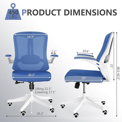 Office Chair,Ergonomic Comfy Home Desk Chair with 350LBS Capacity,High Back Gaming Chair with Wheels,Mesh Computer Chair,Lumbar Support, Adjustable Headrest,Flip-up Armrest (01Blue)