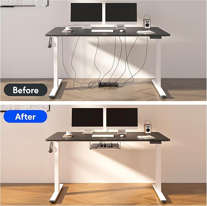 FLEXISPOT EN2 Whole-Piece Standing Desk with Clamp Power Strip, 48x30 Electric Stand Up Height Adjustable Desk with Cable Management (Black Frame + Black Top, 2 Packages)