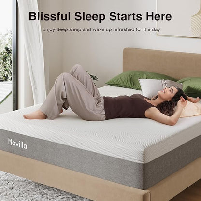 Novilla Twin XL Mattress, 12 Inch Gel Memory Foam XL Twin Mattress for Cool Night & Pressure Relief, Medium Plush Feel with Motion Isolating, Bliss