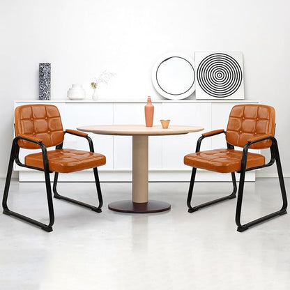 CLATINA Waiting Room Chairs with Padded Arms Leather Guest Chair no Wheels for Office Reception and Conference Desk with Sled Base Orange, 4PK