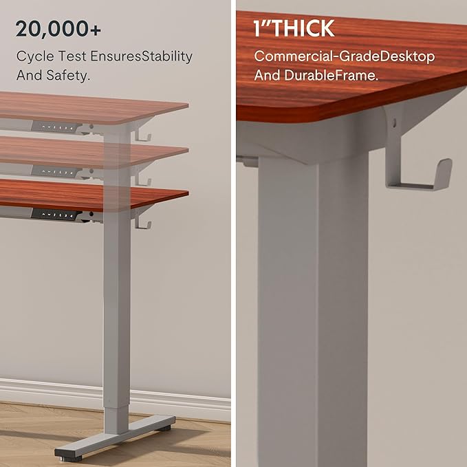 FLEXISPOT EN1 One-Piece Standing Desk, 55 x 28 Inches Electric Height Adjustable Stand Up Desk for Workstation (Silver Frame + Mahogany Top, 2 Packages)