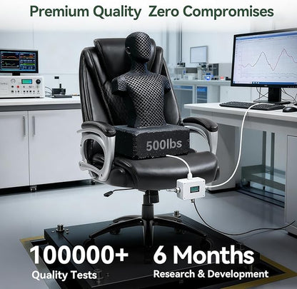 Vogue Furniture Direct Big and Tall Office Chair 500lbs, Heavy Duty High Back PU Leather Desk Chair, Adjustable Height Rolling Wheels Computer Chair for Home Office Work (Black)