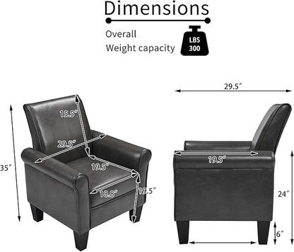 THSUPER Faux Leather Accent Chair Arm Chair, Modern Club Chair, Comfy Single Sofa for Living Room - Grey