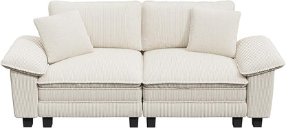 87" Cloud Modular Sectional Loveseat, 2-Seater w/Deep Seat & Removable Arms, Plush Corduroy for Small Living Room & Apartment - Beige