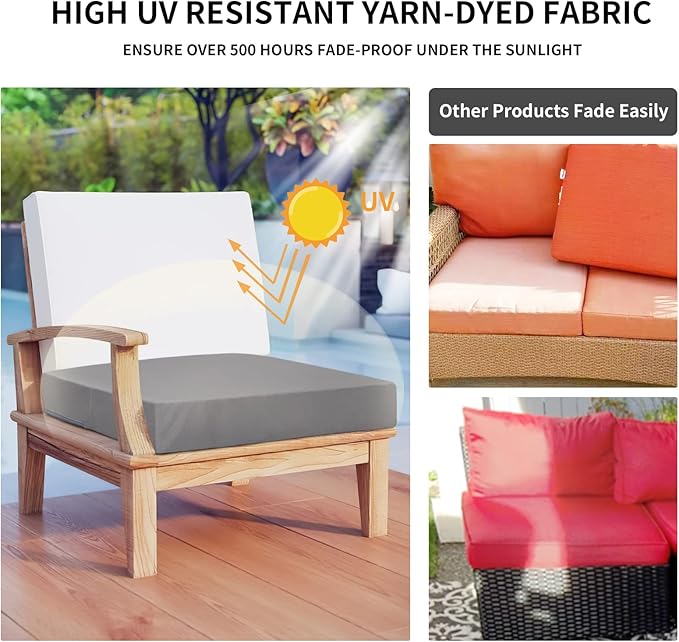 Easy-Going Waterproof Patio Cushion Covers 22x22x4 inch 4 Pack Replacement Non-Slip Outdoor Seat Cushion Slipcover with Zipper. Gray