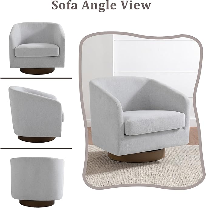 Lumibee Swivel Accent Chair, Chenille Fabric Swivel Barrel Chair for Living Room, Modern Comfy Upholstered Round Armchair Single Sofa Chair for Bedroom, Club-Bright Gray