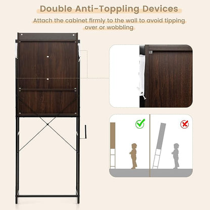 LOKO Over The Toilet Storage Cabinet, Freestanding Bathroom Space Saver with Adjustable Shelves & Sliding Barn Door, 4-Tier Over Toilet Bathroom Organizer, 25 x 9.5 x 67.5 inches (Espresso)