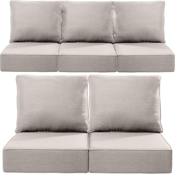 Luxury 22x24/22x25 6-Inch Outdoor Cushions for 5 Peice Patio Furniture Set - Set of 5 Water-Resistant Pillow for Dining Rocking Swivel Chairs Loveseat Couch Sectional Sofa - Beige