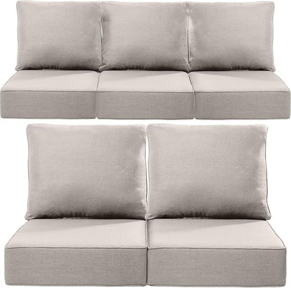 Luxury 22x24/22x25 6-Inch Outdoor Cushions for 5 Peice Patio Furniture Set - Set of 5 Water-Resistant Pillow for Dining Rocking Swivel Chairs Loveseat Couch Sectional Sofa - Beige