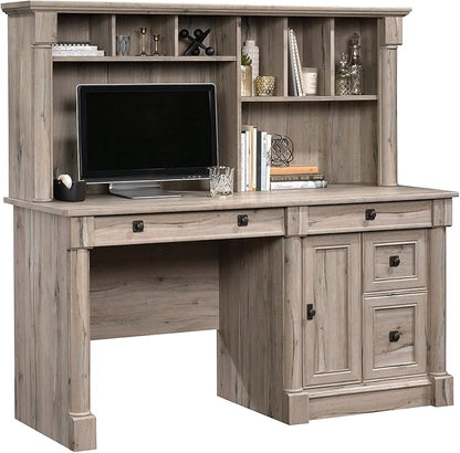Sauder Palladia Computer Desk with Hutch, Home Office Desk with Drawers, File Cabinet Storage Drawer, Cable Management, Keyboard Tray, in Split Oak Finish