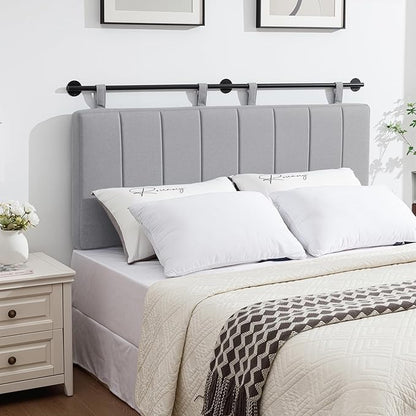UEV King Headboard Only, Wall Mounted Hanging Upholstered Bed Head Board, Modern Vertical Channel Design of Fine Linen, Elegant Grey Fluted Headboard for Bedroom (Grey, King Size)