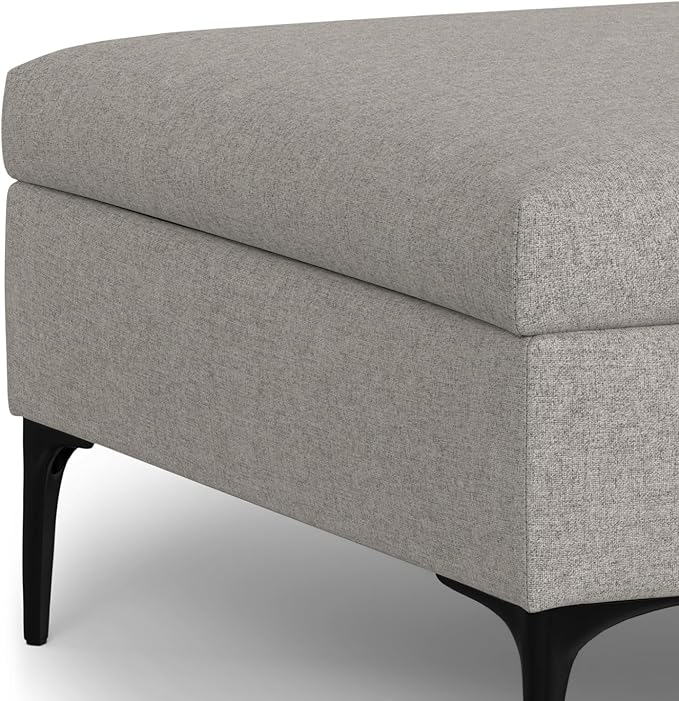 SIMPLIHOME Rebecca 36 inch Wide Contemporary Square Mid Century Coffee Table Storage Ottoman with Lift Up Lid in Cloud Grey Polyester Linen, Assembled, For the Living Room, Entryway and Family Room