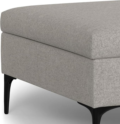 SIMPLIHOME Rebecca 36 inch Wide Contemporary Square Mid Century Coffee Table Storage Ottoman with Lift Up Lid in Cloud Grey Polyester Linen, Assembled, For the Living Room, Entryway and Family Room