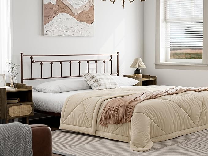 Metal California King Size Headboard - Adjustable Height - Victorian Farmhouse Style, Easy Assembly, Attach Frame, Steel Cal King Headboard Only for Bedroom, Brown
