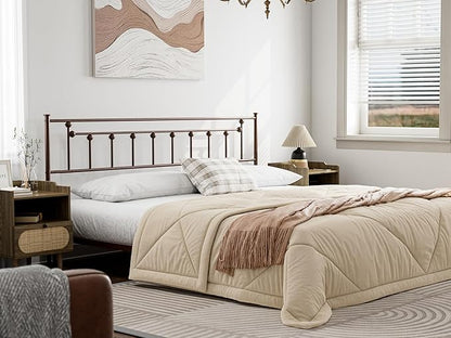Metal King Size Headboard, Victorian Farmhouse Style Headboard, Easy Assembly, Steel King Headboard Only for Bedroom - Brown