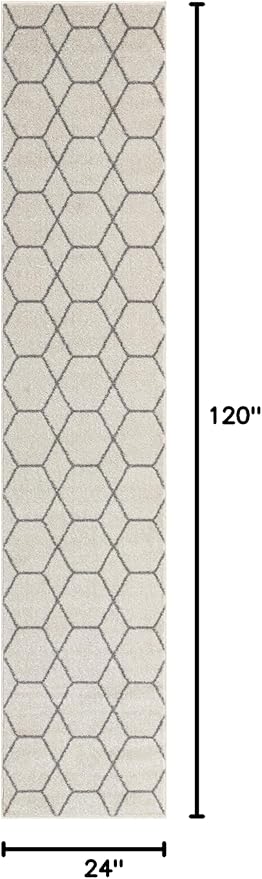 Unique Loom Trellis Frieze Collection Area Rug - Geometric (2' x 10' Runner, Ivory/ Gray)