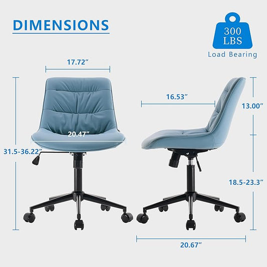 Rowill Leather Office Chair, Ergonomic Armless Desk Chair with Waterproof Cushion & Slient Wheels & SGS-Certified Class 3 Explosion-Proof Gas Lift, Ideal for Home Office, Study and Vanity(Blue)