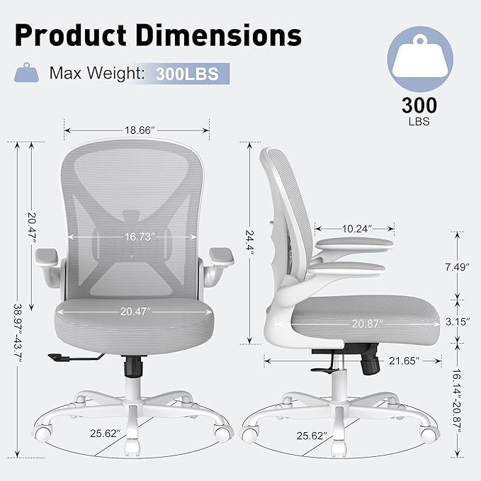 ZZH Ergonomic Office Chair Set of 10 with Adjustable Lumbar Support, Mesh Home Office Desk Chair with Wheels and Flip-up Arms, Grey
