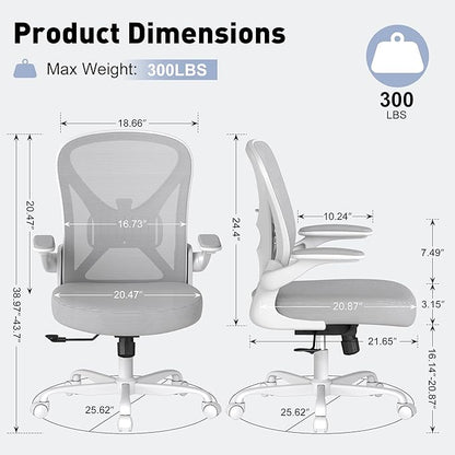 ZZH Ergonomic Office Chair Set of 10 with Adjustable Lumbar Support, Mesh Home Office Desk Chair with Wheels and Flip-up Arms, Grey