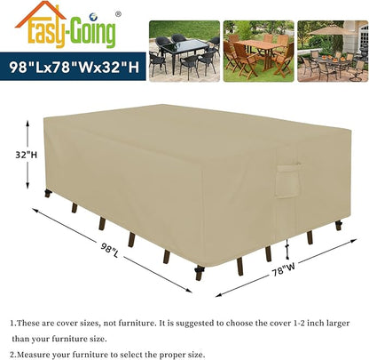 Easy-Going Rectangle Patio Furniture Cover Waterproof Outdoor Dining Table and Chair Cover Anti-UV Outside Sectional Sofa Set Covers (98"L x 78"W x 32"H, Camel)