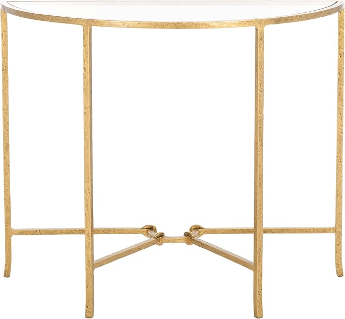 SAFAVIEH Couture Collection Tauri Brass Metal Glass Top Half Moon Console Table (Fully Assembled)