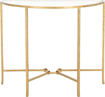 SAFAVIEH Couture Collection Tauri Brass Metal Glass Top Half Moon Console Table (Fully Assembled)