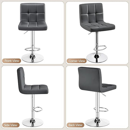 Yaheetech 2 Pack Bar Stools with Backrest, Adjustable Height 25"-36" Swivel Counter Stools, PU Leather Kitchen Barstools with Footrest for Kitchen Island, Dining Room, Gray