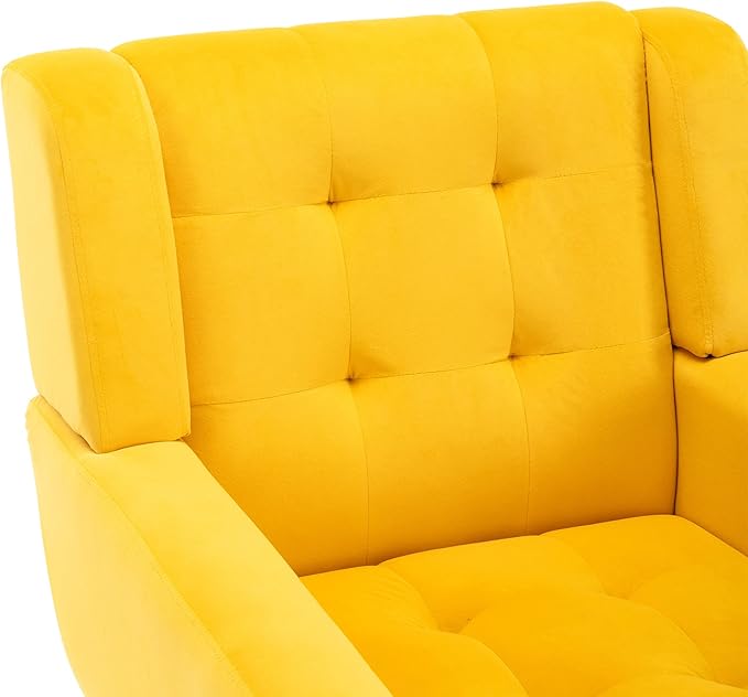 Dolonm Midcentury Modern Accent Chair with Arms, Upholstered Fabric Reading Side Chair Tufted Back Decorative Wingback Chair for Living Room Bedroom (Yellow)