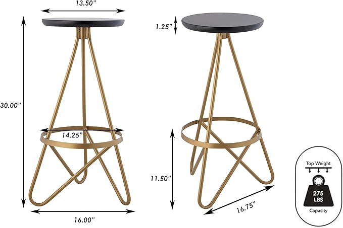 JONATHAN Y BSL1000C Spiroa 30" Modern Industrial Metal Backless Circular Bar Stool for Home, Kitchen, Dining Room, Workspaces, Cafes and Resturants, Black Seat with Gold Frame