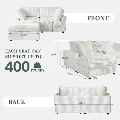 Modular Sectional Sofa, L Shaped Sofa with Ottoman, 78.74" Oversized Loveseat, Plush Deep Seat Sleeper Couches for Living Room, Apartment, Couch Cushion Covers Removable, Beige