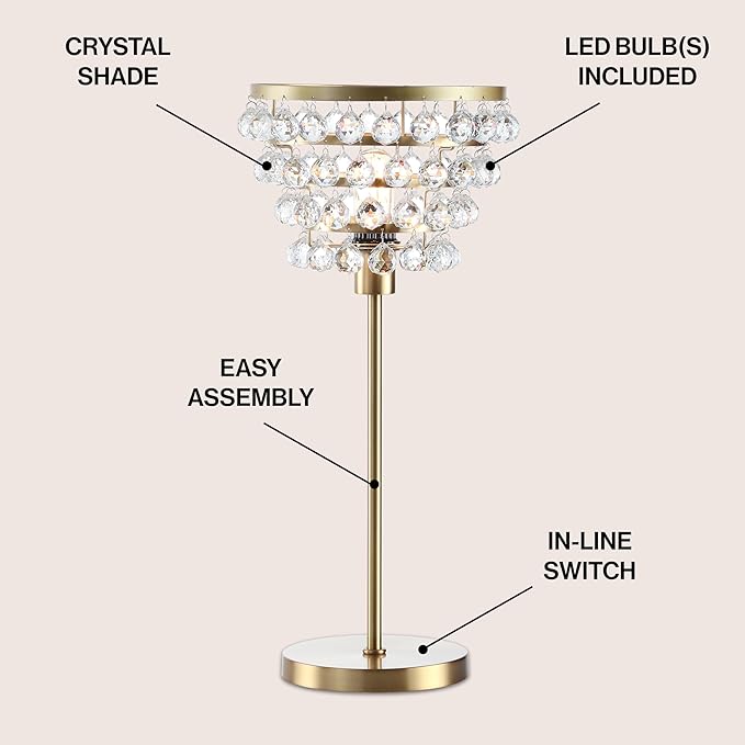 JONATHAN Y JYL9004B Buckingham 25" Crystal/Metal Table Lamp Modern Contemporary Bedside Desk Nightstand Lamp for Bedroom Living Room Office College Bookcase, Brass Gold