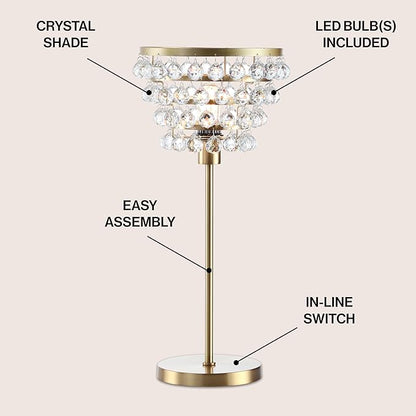 JONATHAN Y JYL9004B Buckingham 25" Crystal/Metal Table Lamp Modern Contemporary Bedside Desk Nightstand Lamp for Bedroom Living Room Office College Bookcase, Brass Gold