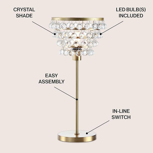 JONATHAN Y JYL9004B Buckingham 25" Crystal/Metal Table Lamp Modern Contemporary Bedside Desk Nightstand Lamp for Bedroom Living Room Office College Bookcase, Brass Gold