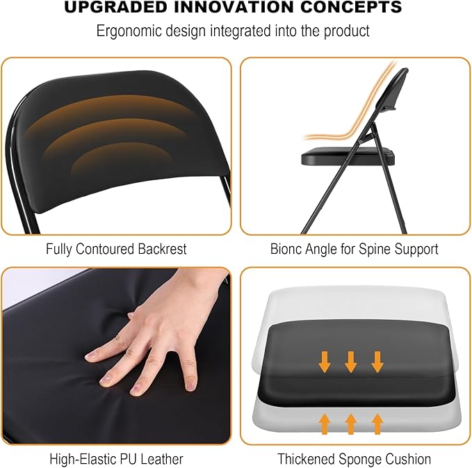 24 Pack Black Folding Chairs with Padded Cushion for Outside, Portable Stackable Commercial Metal Foldable Chairs with Steel Frame for Home Events Office Wedding Party, 350lbs Capacity