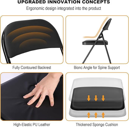 30 Pack Black Folding Chairs with Padded Cushion for Outside, Portable Stackable Commercial Metal Foldable Chairs with Steel Frame for Home Events Office Wedding Party, 350lbs Capacity
